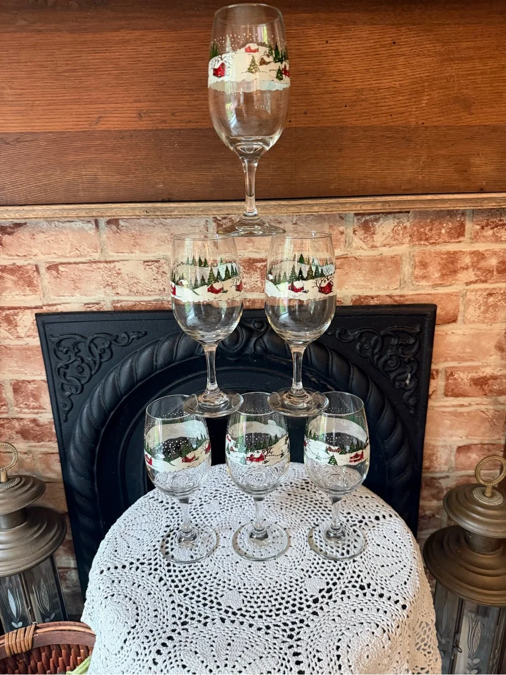Vtg Libbey Winter Village Christmas Holiday Water Goblets 12 oz Set of 6